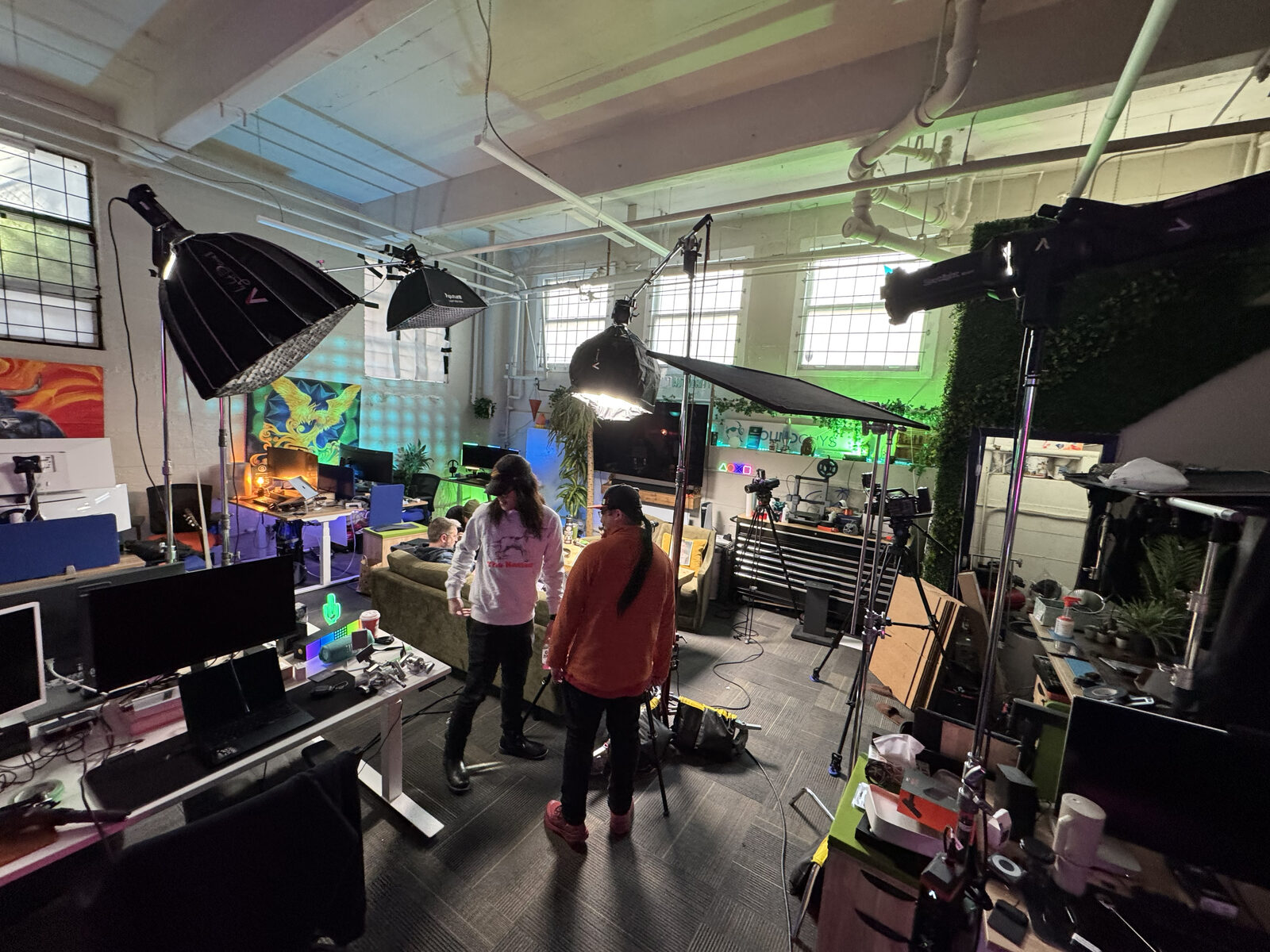 Studio lighting and cameras set up for a shoot