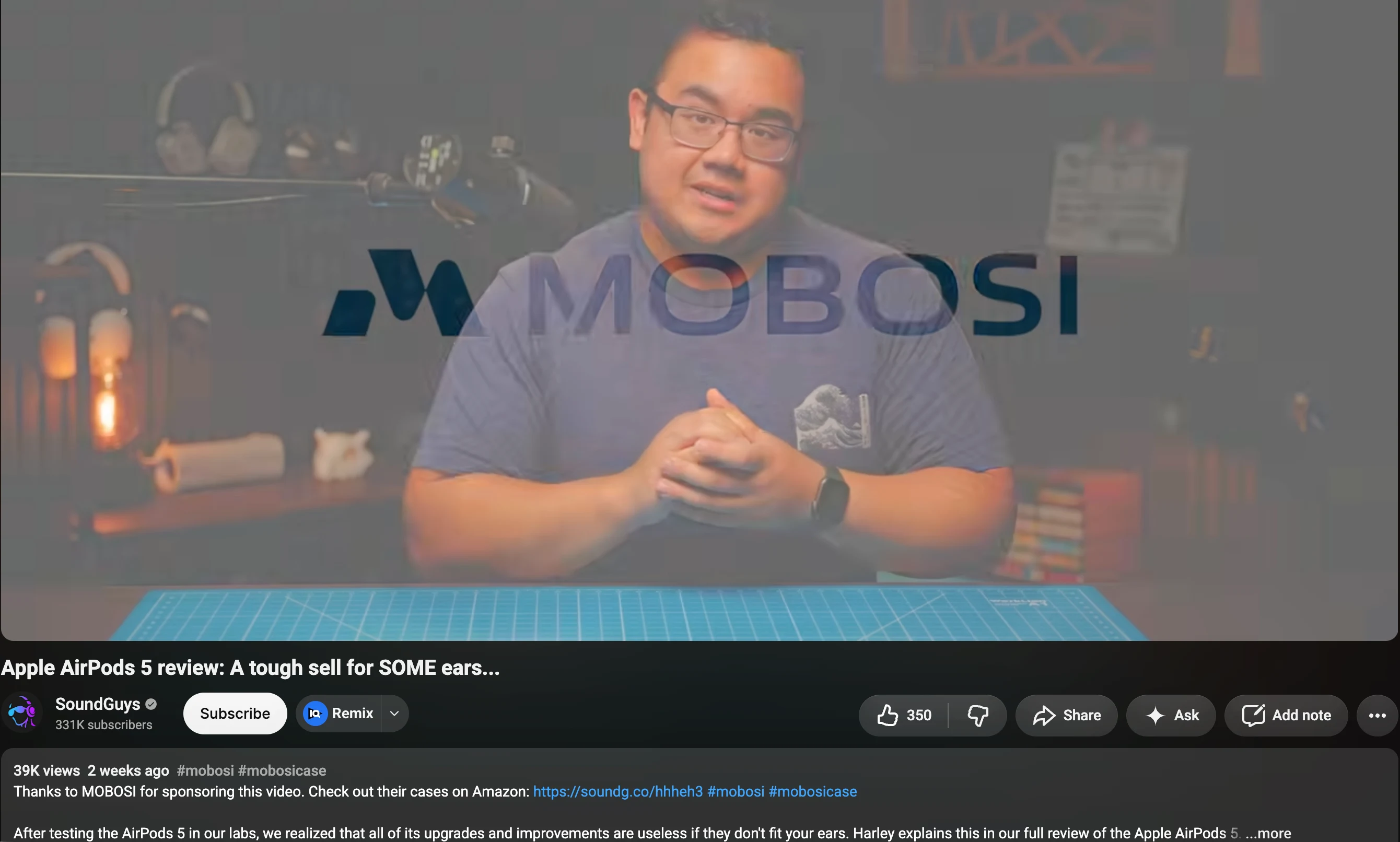 SoundGuys YouTube video with a sponsor integration shown in the frame